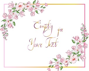 Floral Wedding Invitation elegant invite card vector Design: garden flower pink, golden geometric print frame, copy space