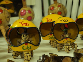 Varadero, Cuba - June 25, 2018: Souvenir market for tourist in Varadero. Coco taxi made of coconut shell
