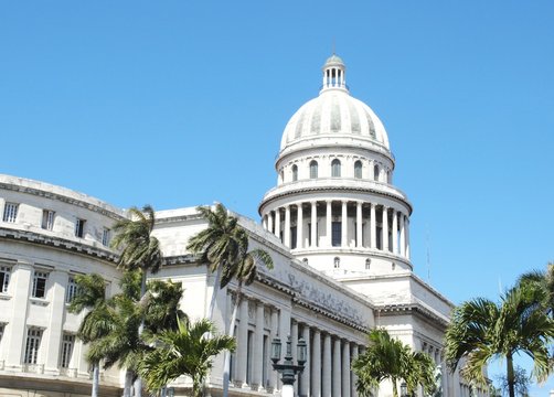 Havana, Cuba - June 21, 2018: Havana's Capitolio building with clear blue sky