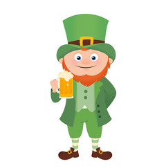 Leprechaun with beer for St Patricks day, illustration isolated on white