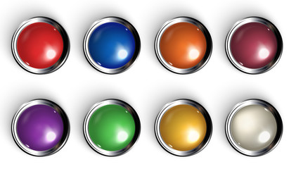 Set of realistic colored buttons with metallic borders