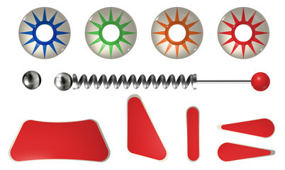 Pinball elements. Realistic set with different tools.