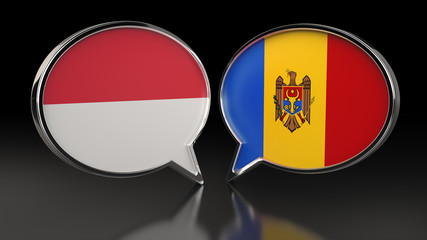 Obraz premium Monaco and Moldova flags with Speech Bubbles. 3D illustration