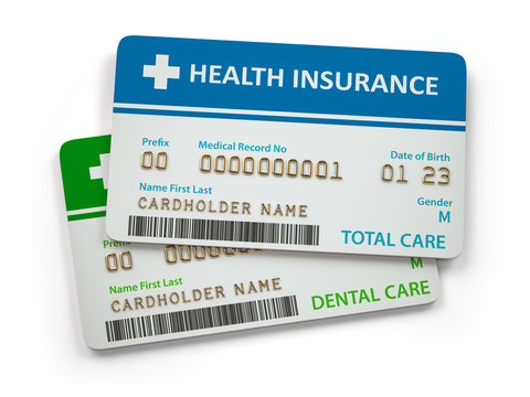 Health Insurance cards total and dental care  Isolated on white background.