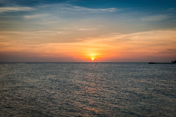 Beautiful Sunset over the Oceans Horizon at Los Roques, Venezuela