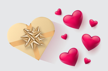 Festive wallpaper decorated with hearts and gifts. Vector illustration