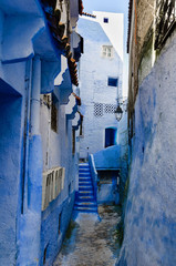 Amazing Morocco, blue city of Chefchaouen, narrow streets, blue walls