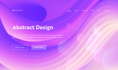 Abstract Geometric Futuristic Wave Shape Landing Page Background. Colorful Digital Motion Pattern. Art Neon Line Backdrop Element for Website Web Page. Flat Cartoon Vector Illustration