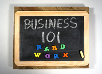 Fototapeta na wymiar Business hard work message on chalkboard