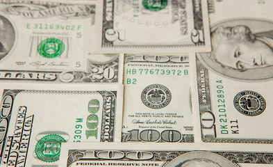 Mixed dollar, money background. Close up of dollars background