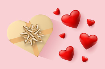 Festive wallpaper decorated with hearts and gifts. Vector illustration