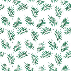 Watercolor hand painted exotic summer botany leaves illustration seamless pattern on white background