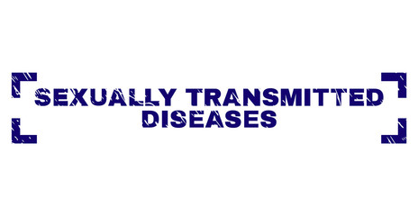 SEXUALLY TRANSMITTED DISEASES text seal print with grunge texture. Text title is placed inside corners. Blue vector rubber print of SEXUALLY TRANSMITTED DISEASES with scratched texture.