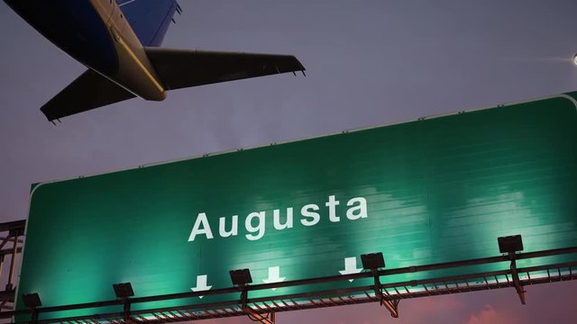 Airplane Take off Augusta during a wonderful sunset