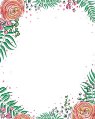 Floral Wedding Invitation elegant invite card vector Design: garden flower red frame, copy space