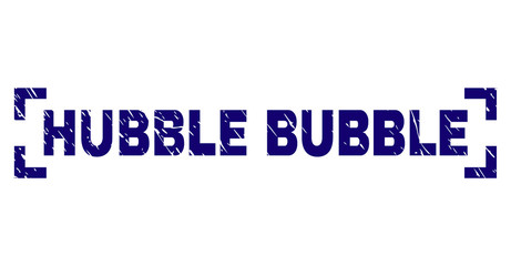 HUBBLE BUBBLE caption seal print with grunge effect. Text title is placed inside corners. Blue vector rubber print of HUBBLE BUBBLE with grunge texture.