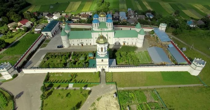 Holy Trinity Monastery of the UOC-MP. City of Ostrog. Ukraine, Rivne region, Aerial drone view