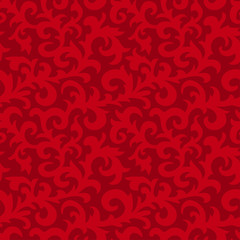 Flower seamless pattern with elements of folk style. Dark red background. illustration.