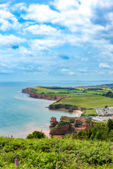 The East Devon coastline, looking South West from High Peak. Ladram Bay is in the foreground,