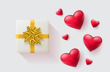 Festive wallpaper decorated with hearts and gifts. Vector illustration