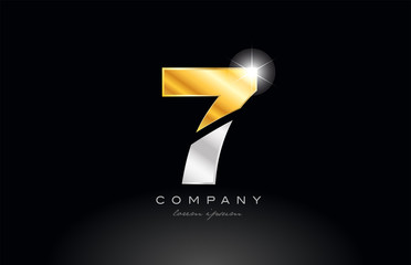 number 7 gold silver grey metal on black background logo