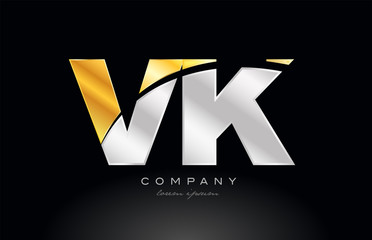 combination letter vk v k alphabet with gold silver grey metal logo