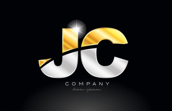 combination letter jc j c alphabet with gold silver grey metal logo