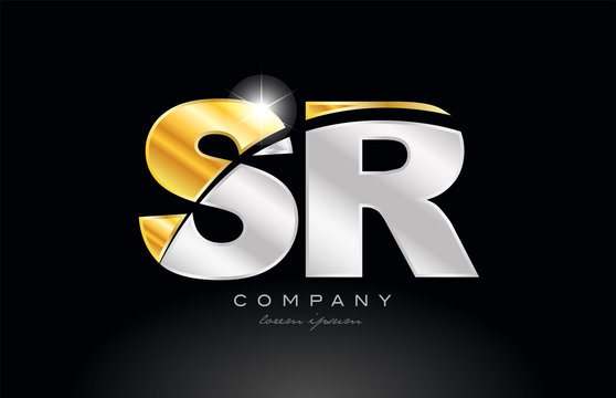 combination letter sr s r alphabet with gold silver grey metal logo