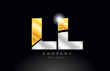 combination letter LL  L L alphabet with gold silver grey metal logo