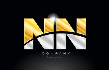 combination letter NN N N alphabet with gold silver grey metal logo