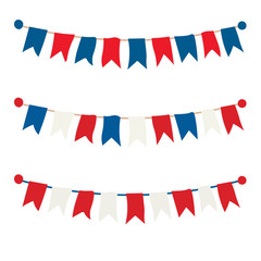 Multicolored bright buntings garlands isolated on white background. Vector illustration.