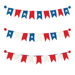 Obraz premium Multicolored bright buntings garlands isolated on white background. Vector illustration.