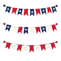 Obraz premium Multicolored bright buntings garlands isolated on white background. Vector illustration.