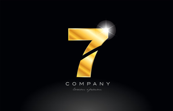 number 7 gold golden metal logo icon design
