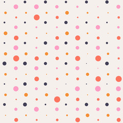 Messy dots on beige background. Festive seamless pattern with round shapes. Dotted texture for wrapping paper, web. Vector illustration.