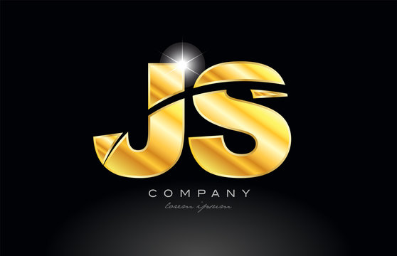 combination letter js j s gold golden alphabet metal logo icon design
