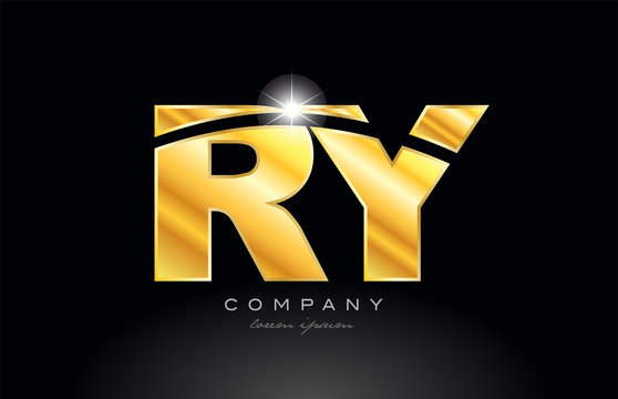 combination letter ry r y gold golden alphabet metal logo icon design