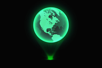 Green world map global hologram, vector