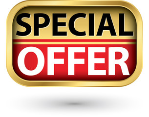 Special offer golden label with red ribbon,vector illustration