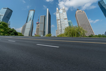 Highway Road and Skyline of Modern Urban Buildings in Shanghai..