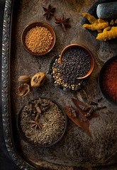 Spices On old vintage tray 