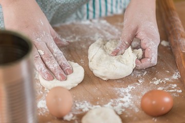 girl hands making bakery bread. daugh making isolated.