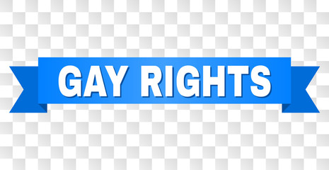 GAY RIGHTS text on a ribbon. Designed with white caption and blue tape. Vector banner with GAY RIGHTS tag on a transparent background.