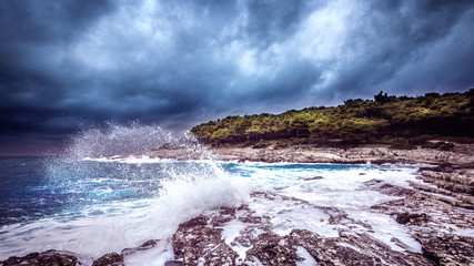 Stormy weather on the adriatic sea with big waves in Mali Losinj croatia.tif