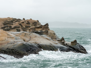 Yehliu natural landscape at Yehliu Geopark in Taiwan.  Yehliu Geopark is home to a number of unique geological formations.