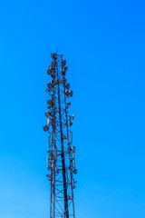 Telecommunication tower with the antennas or wireless Communication antenna transmitter against...