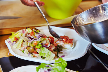 Beef salad served in restaurant