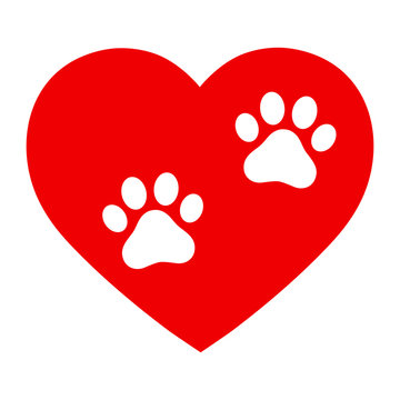 illustration of a dog's paw in a heart on a white background