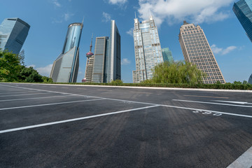 Highway Road and Skyline of Modern Urban Buildings in Shanghai..