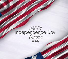 Vector illustration of Happy liberia Waving flags isolated on gray background.,26 july.